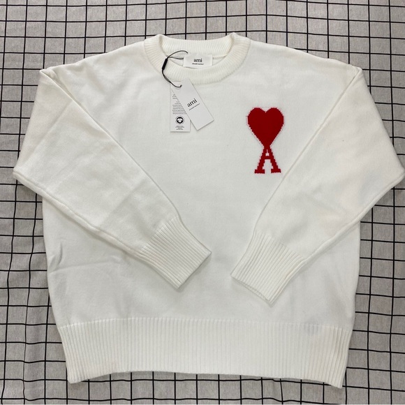 Ami White Sweater with Red Heart Logo - Picture 1 of 4